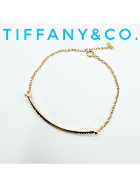 Tiffany & Co T Smile Diamond Pink Gold Bracelet Small 16
